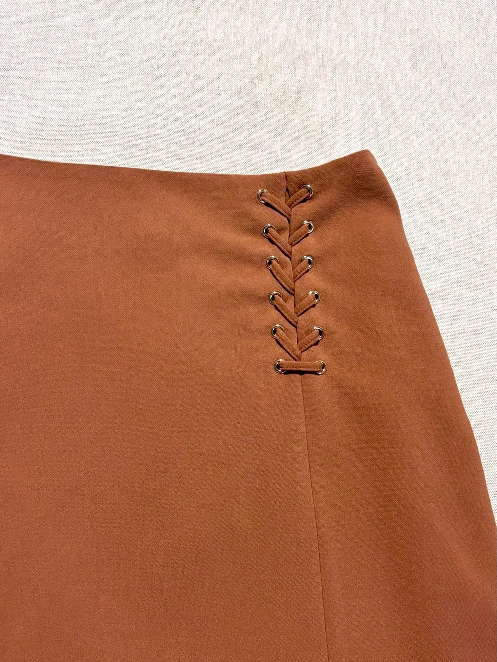 White House Black Market Rust Mini Skirt with Lace-Up Detail